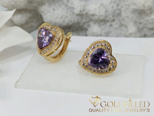 Orecchino GOLDFILLED antiallergico a forma di cuore con pietra viola 15mm colore 18K