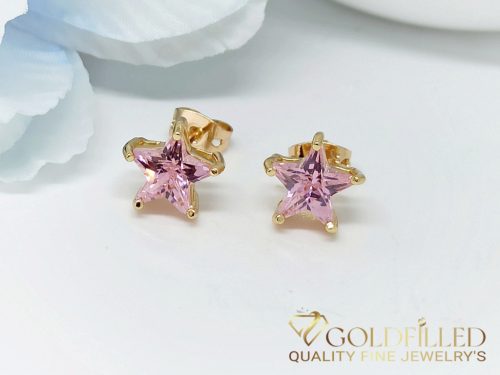 Orecchino GOLDFILLED antiallergico a pressione con pietra rosa 9mm colore 18K