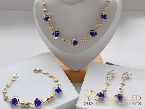 Collana GOLDFILLED antiallergica con Pietra Blu 45cm + Bracciale 19cm colore 14K