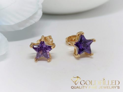 Orecchino GOLDFILLED antiallergico a pressione con pietra viola 9mm colore 18K