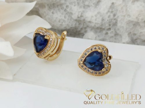 Orecchino GOLDFILLED antiallergico a forma di cuore con pietra blu 15mm colore 18K