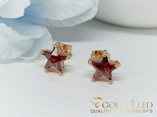 Orecchino GOLDFILLED antiallergico a pressione con pietra rossa 9mm colore 18K