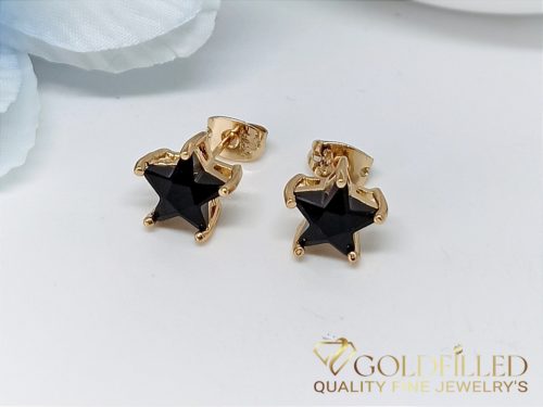 Orecchino GOLDFILLED antiallergico a pressione con pietra nera 9mm colore 18K